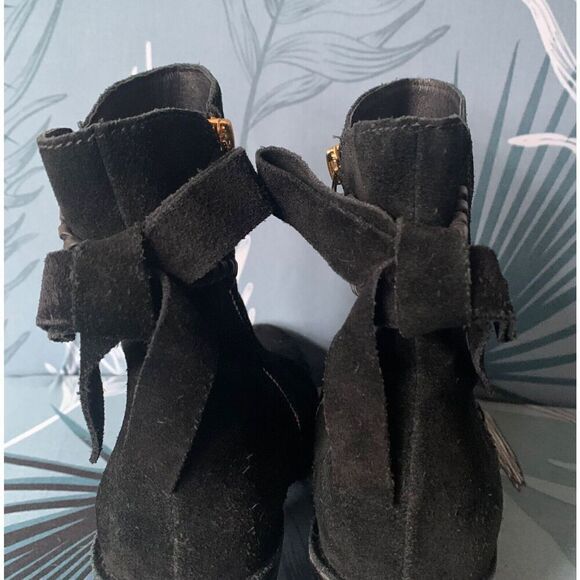 UGG Fraise Whipstitch Bow Black Suede Ankle Heel Bootie Boot Sz 7 - Picture 3 of 10